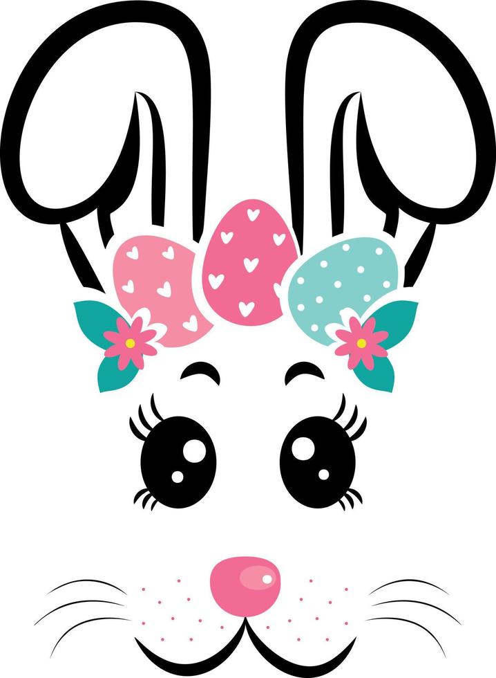 The face of the bunny with a wreath of eggs. Easter bunny face vector