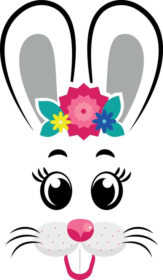 bunny masks with gray ears and flowers vector