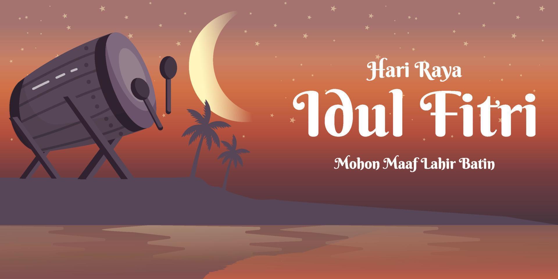 banner de ilustración de eid al fitr. Hari Raya Idul Fitri vector