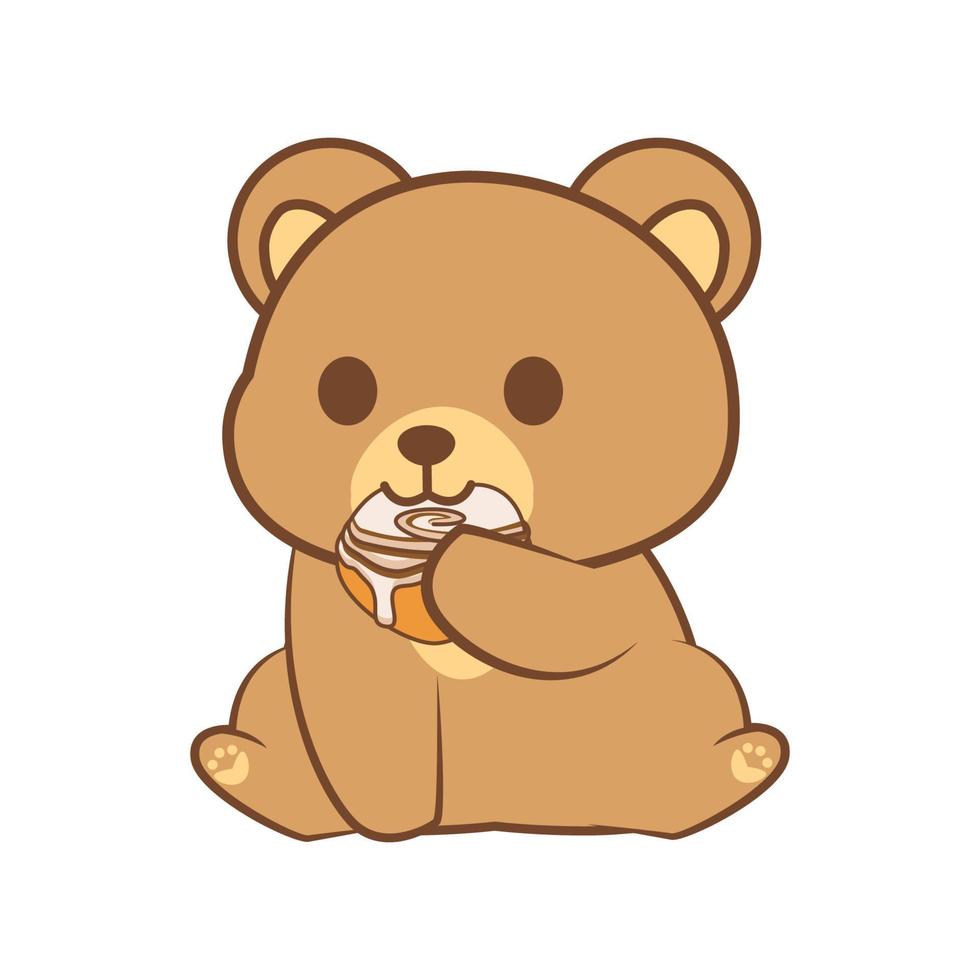 cute bear eating a cake vector
