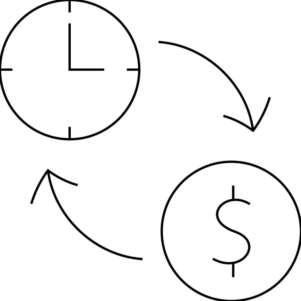 convert time to earning flat thin line icon with editable strokes. vector