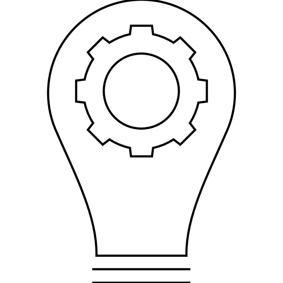 Engranaje en icono de línea delgada plana de bulbo con trazos editables. vector