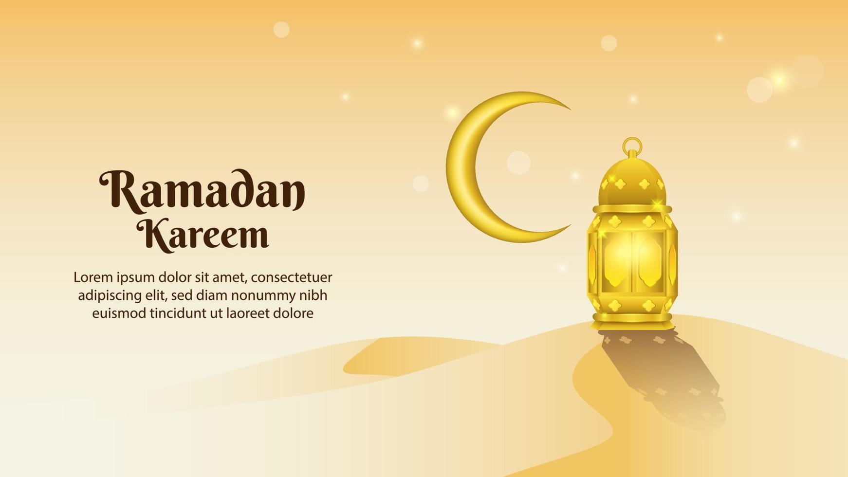 linterna dorada y luna creciente en el desierto. fondo de ramadán. vector