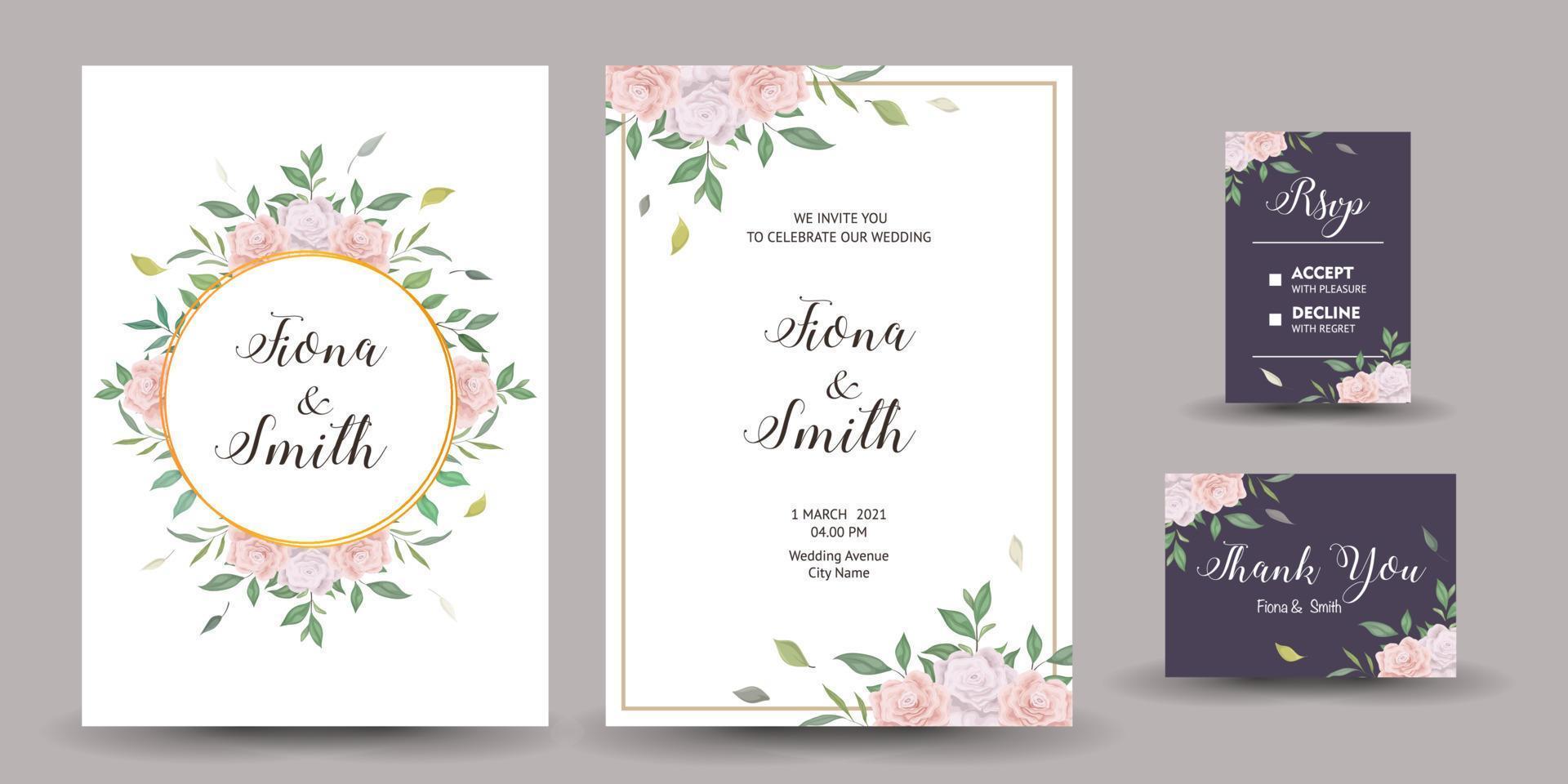 hermosa invitación de boda con diseño de fondo floral. vector