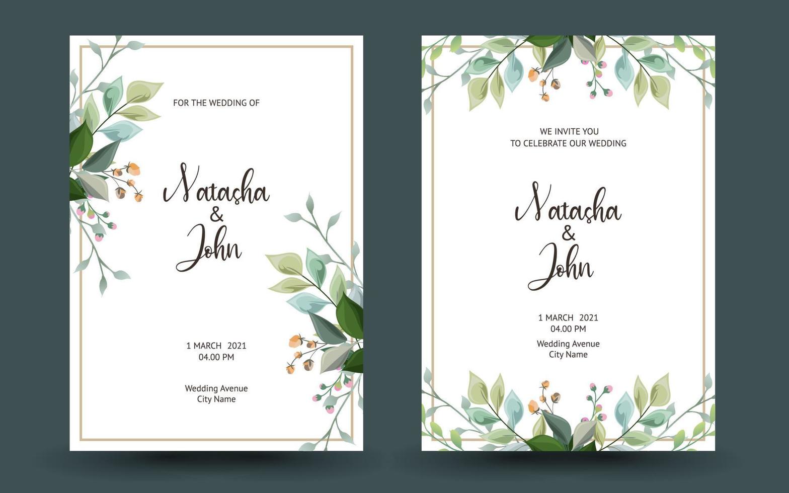 invitación de boda con diseño de fondo floral. vector