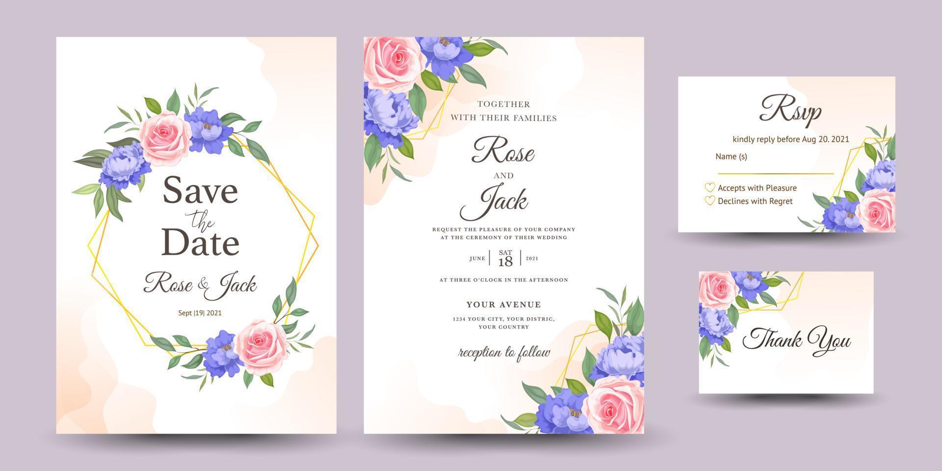 invitación de boda con hermoso fondo floral vector