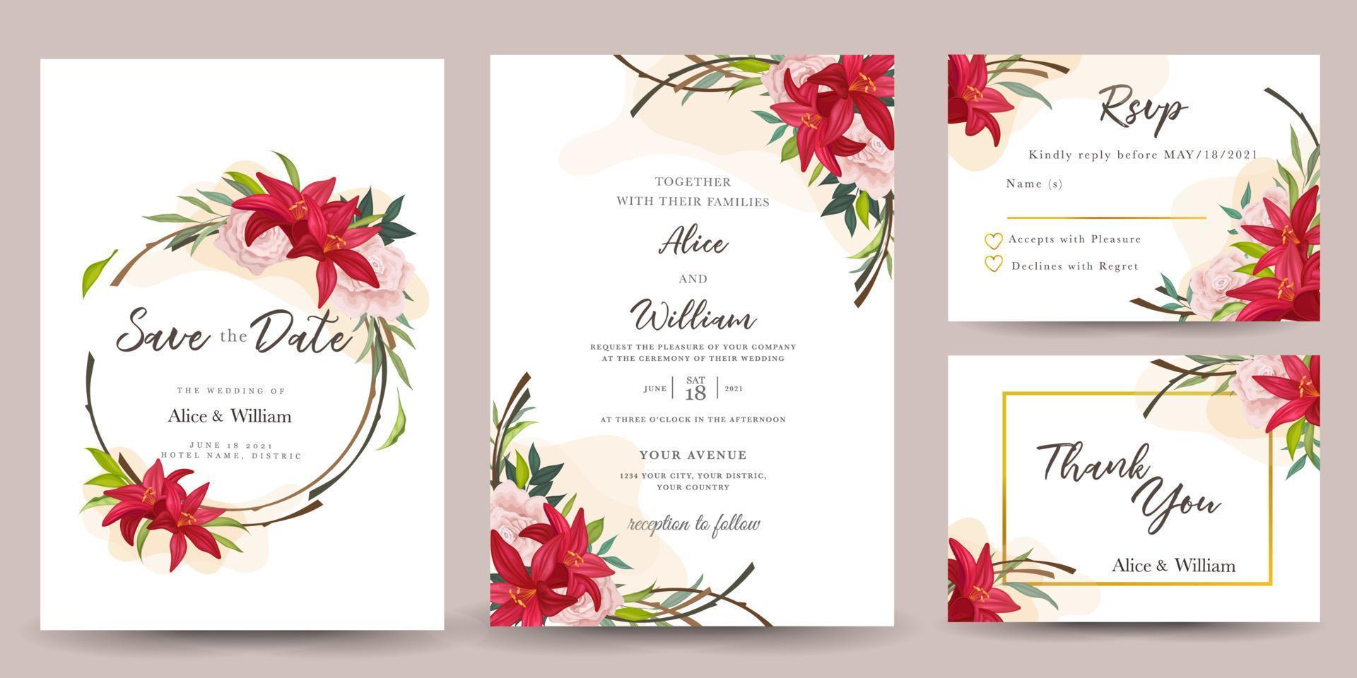 invitación de boda con hermoso fondo floral vector