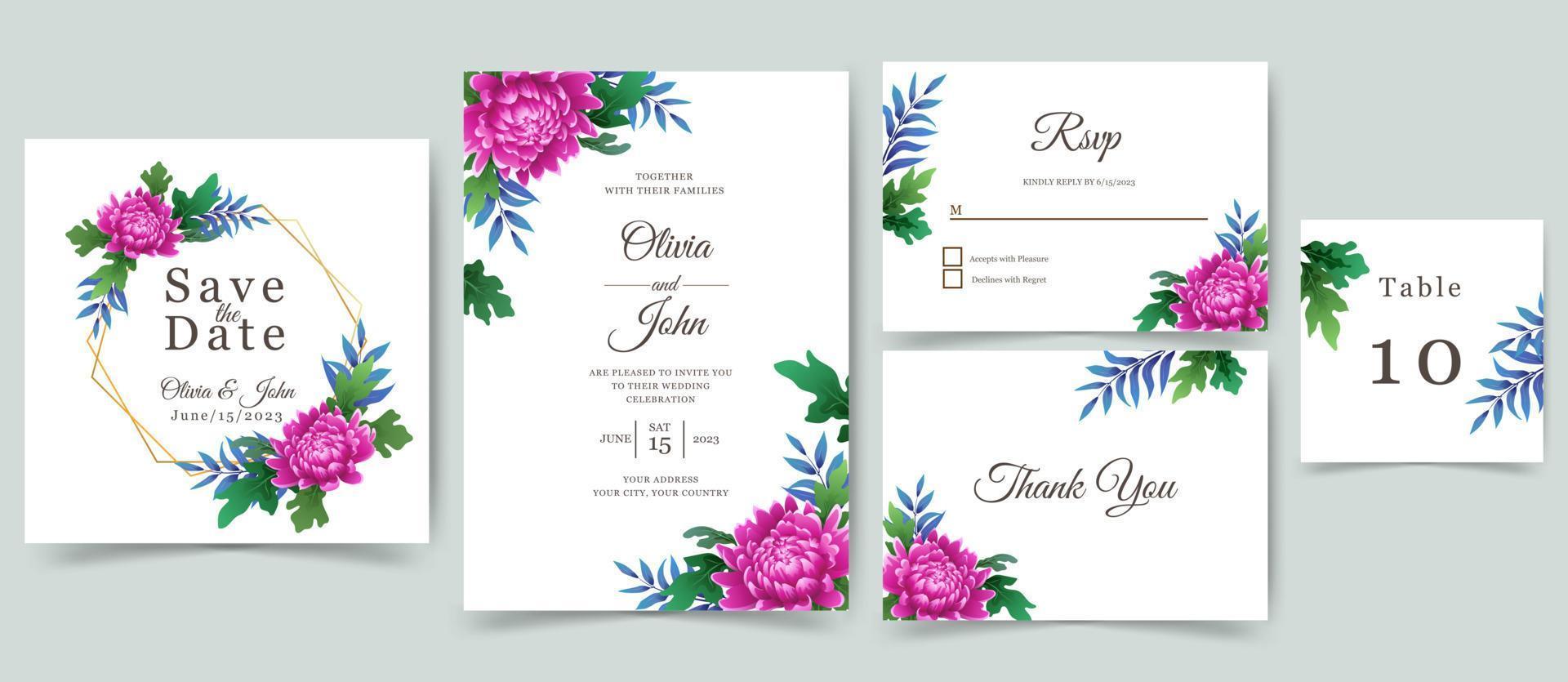 invitación de boda o tarjeta de felicitación con hermoso diseño de flores. vector