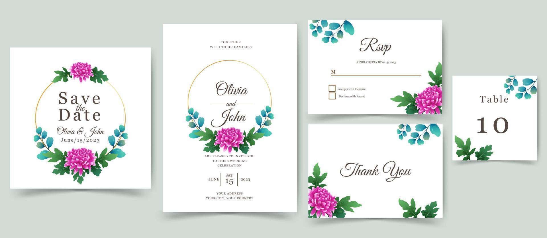 wedding invitation or greeting  card with beautiful flowers design. vector