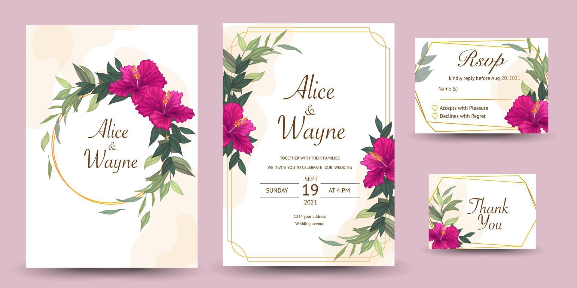 invitación de boda con fondo de diseño floral. vector