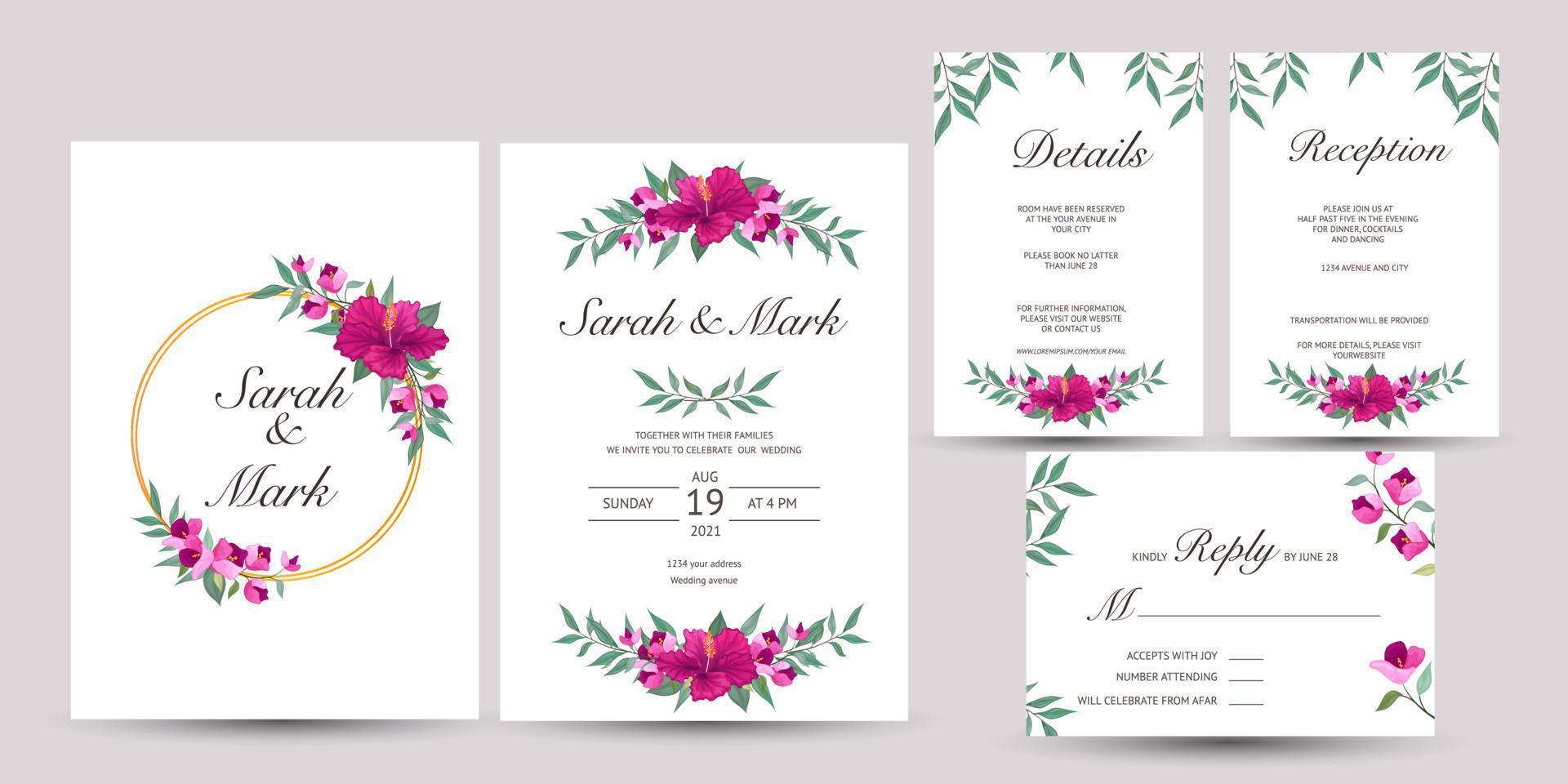 wedding invitation with beautiful floral background vector