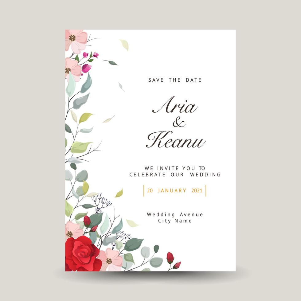 invitación de boda con diseño de fondo floral. vector