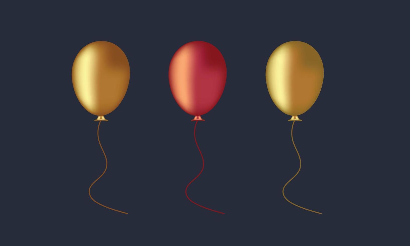 Realistic party balloons, Design element gold colored balloons and glittering confetti for greeting card or party invitation. vector