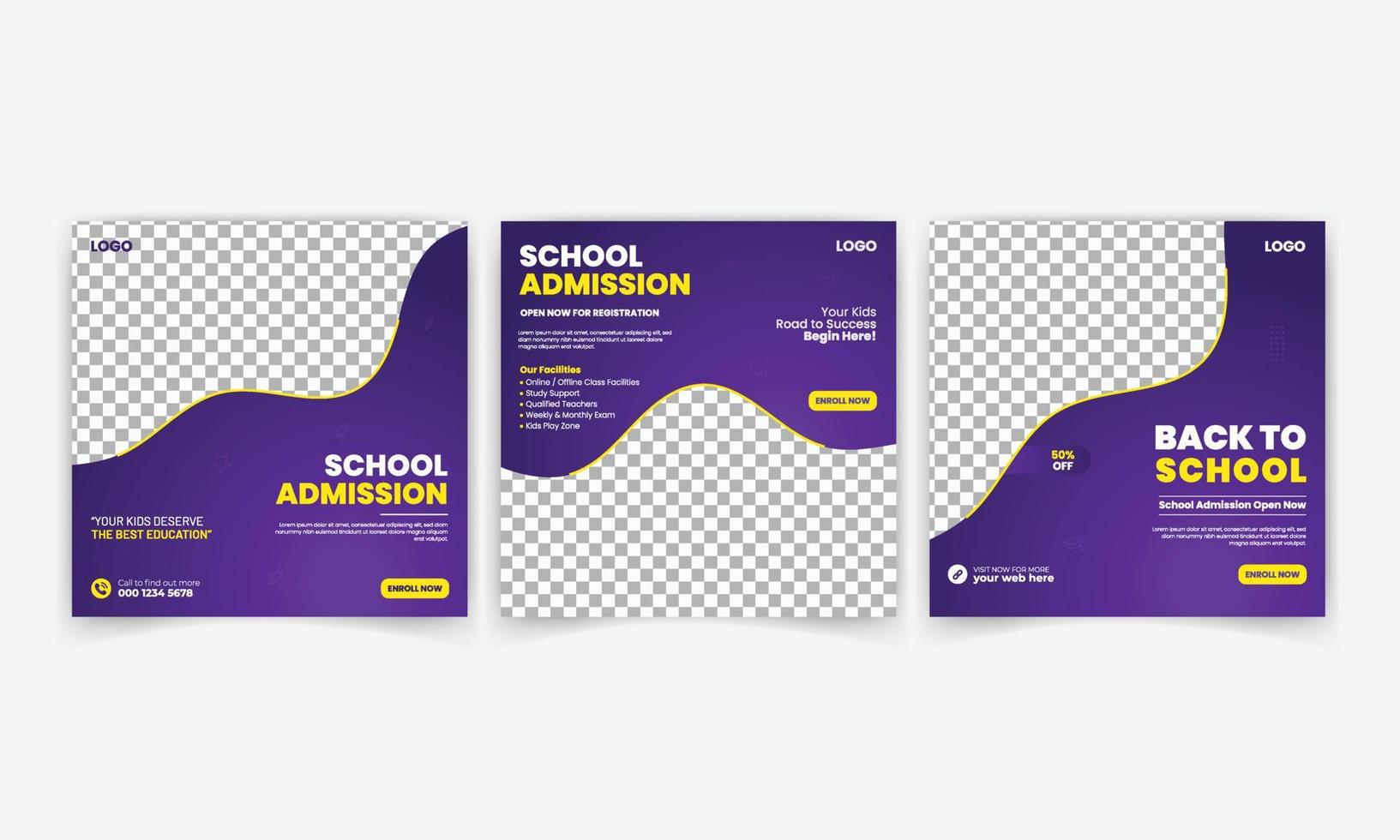Back to school get admission promotion social media post banner template vector