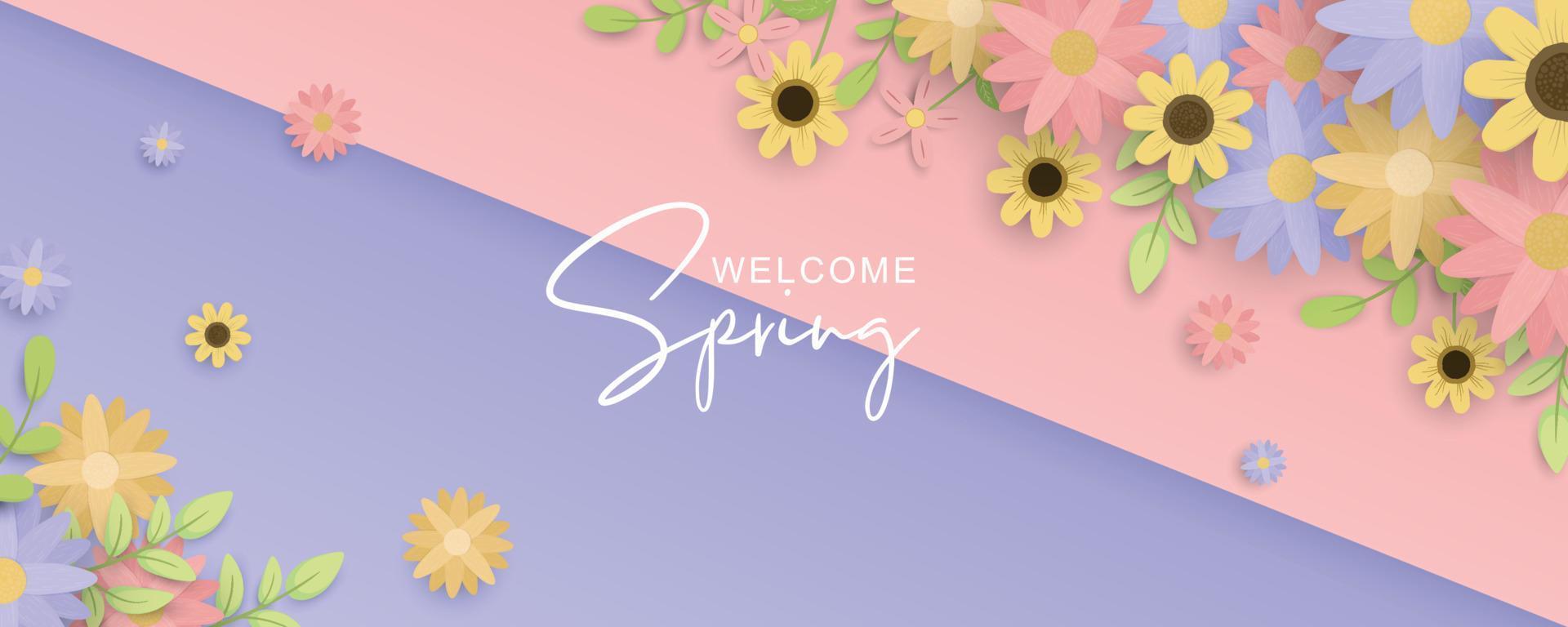 hermoso banner de flores de primavera dibujado a mano vector