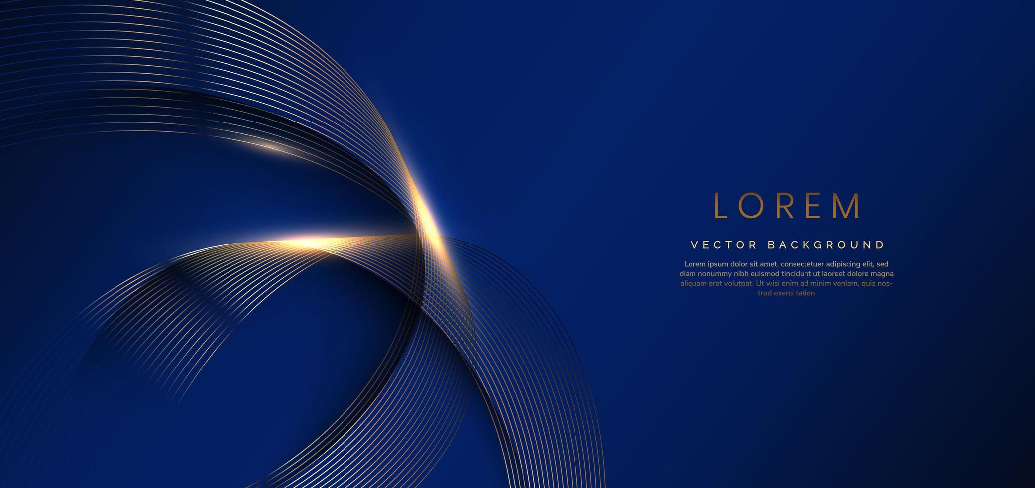 Abstract luxury golden lines curved overlapping on dark blue background. Template premium award design. vector