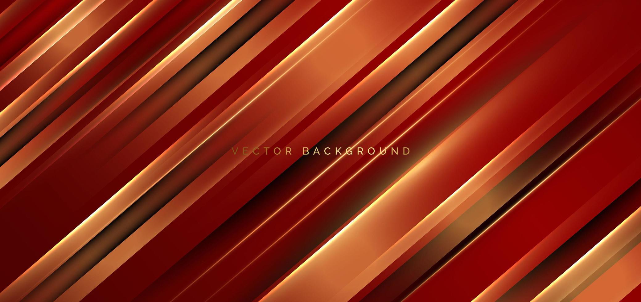 fondo diagonal geométrico rojo y dorado de lujo abstracto 3d con líneas de efecto dorado brillante. plantilla de decoración elegante futurista, telón de fondo, banner. vector