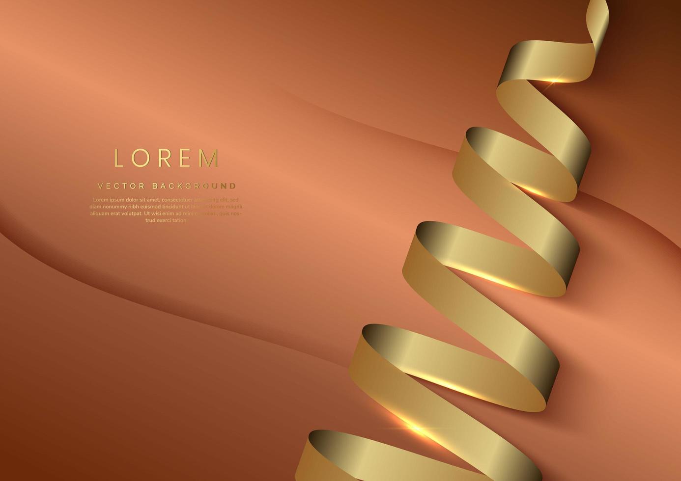 Luxury concept template 3d golden curve line shape on brown elegangt background and golden ribbon line with copy space for text. vector