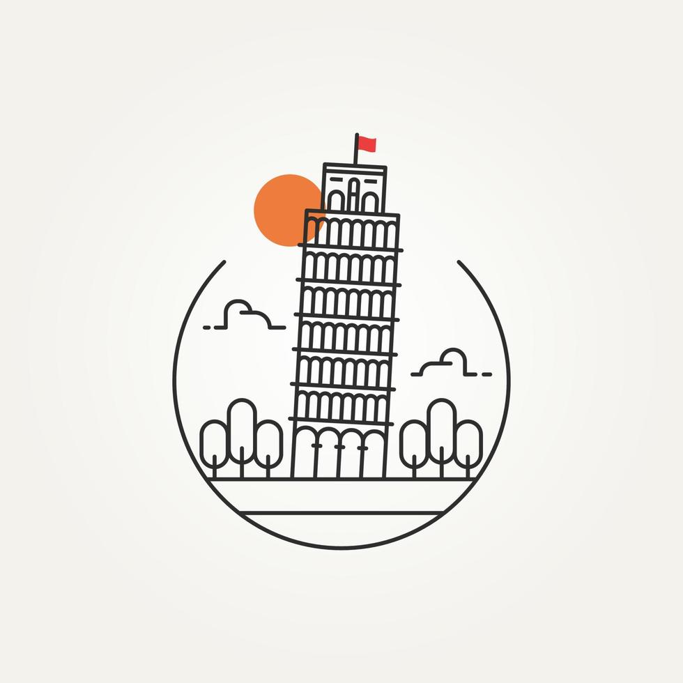 logotipo de icono de línea minimalista de contorno de torre de pisa vector
