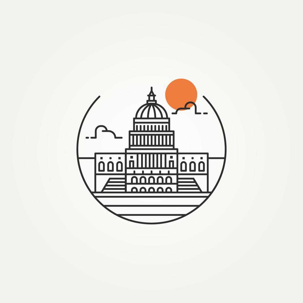 logotipo de icono de arte de línea minimalista del capitolio de washington vector