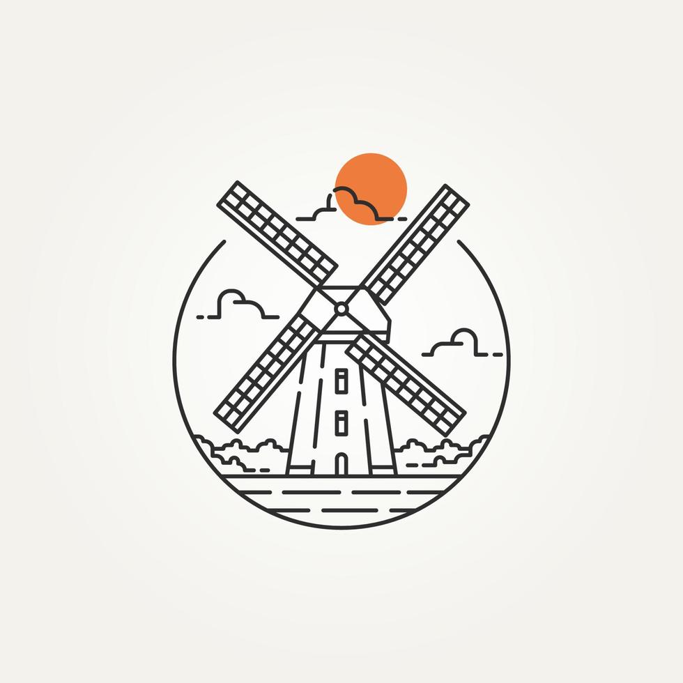 windmill outline minimalist line art icon logo vector