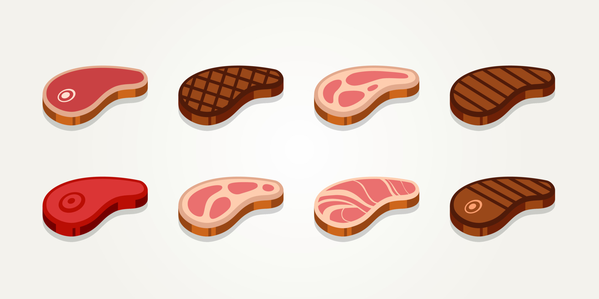 set of raw meat and grilled beef steak flat icons 6348531 Vector Art at