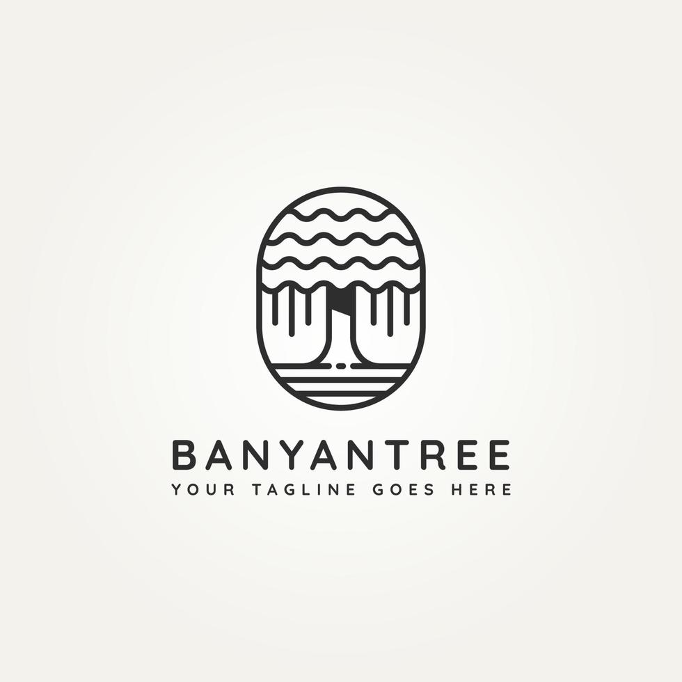 logotipo de icono de arte de línea minimalista de banyan tree vector