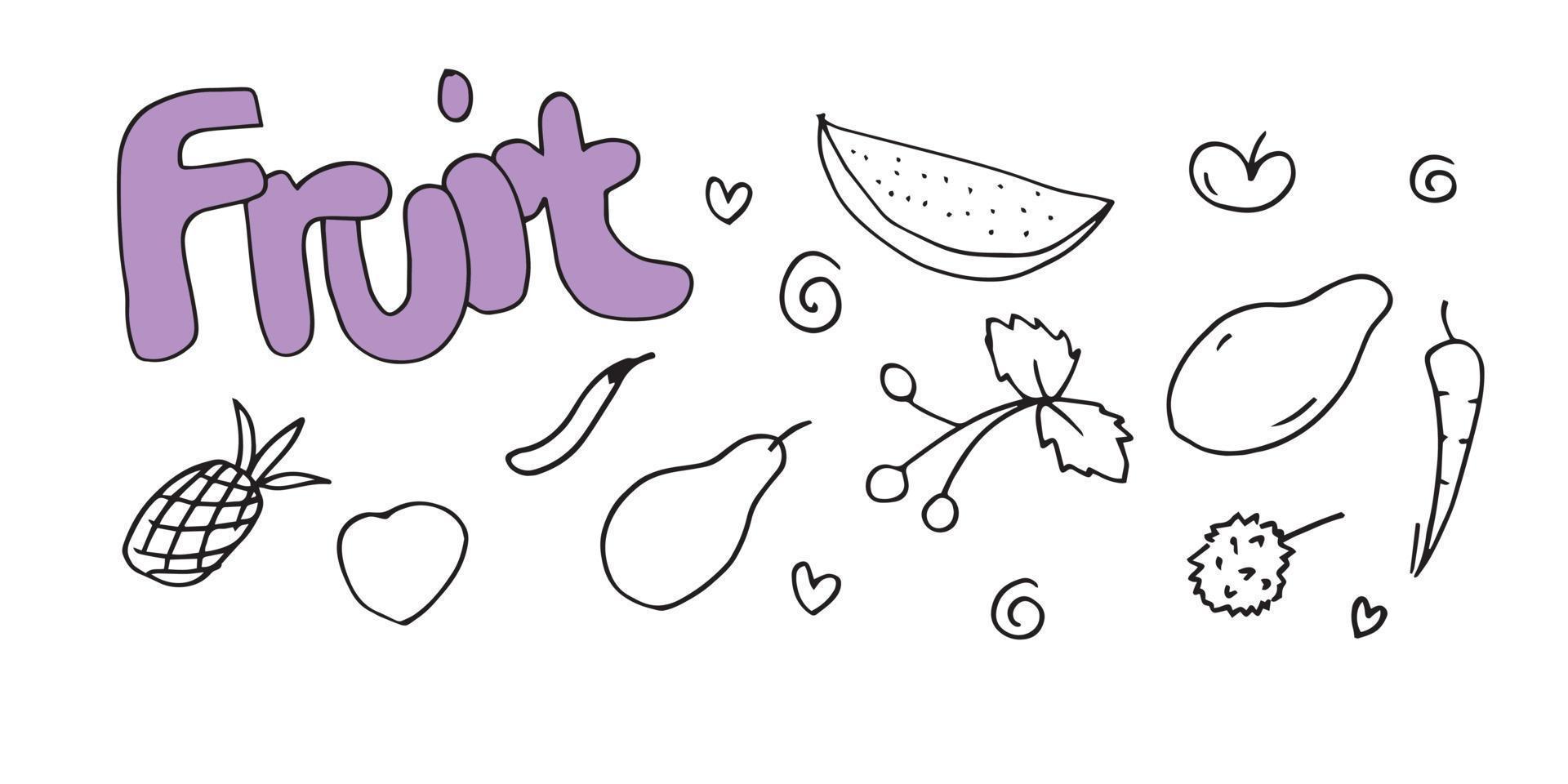 Doodle fruit set. hand drawing of fruits in different styles. vector