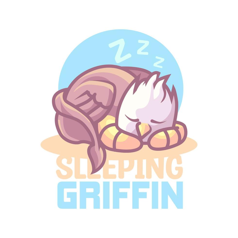 Sleeping Griffin Cartoon Mascot Logo Illustration vector