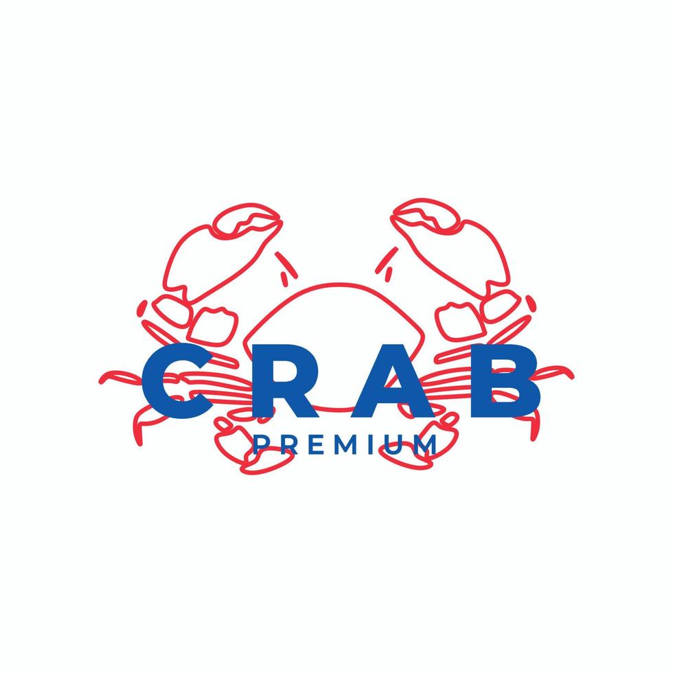 Red Line Art Crab vector logo with a word or typography accent