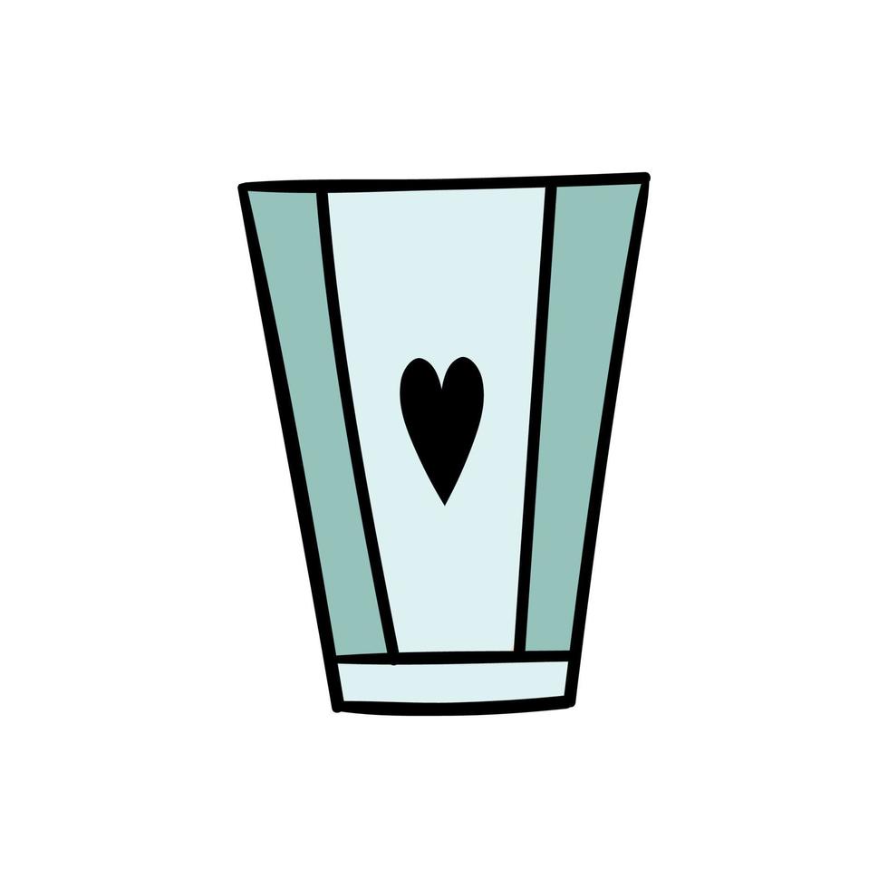 Cute blue coffee mug with a heart. Vector hand doodle illustration for a restaurant or coffee shop. Good morning, breakfast, drink, coffee, tea.