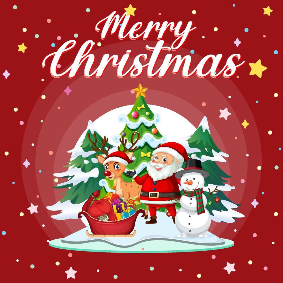 Merry Christmas poster design with Santa Claus and friends vector