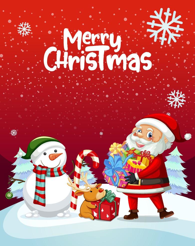 Merry Christmas poster design with Santa Claus and Snowman vector