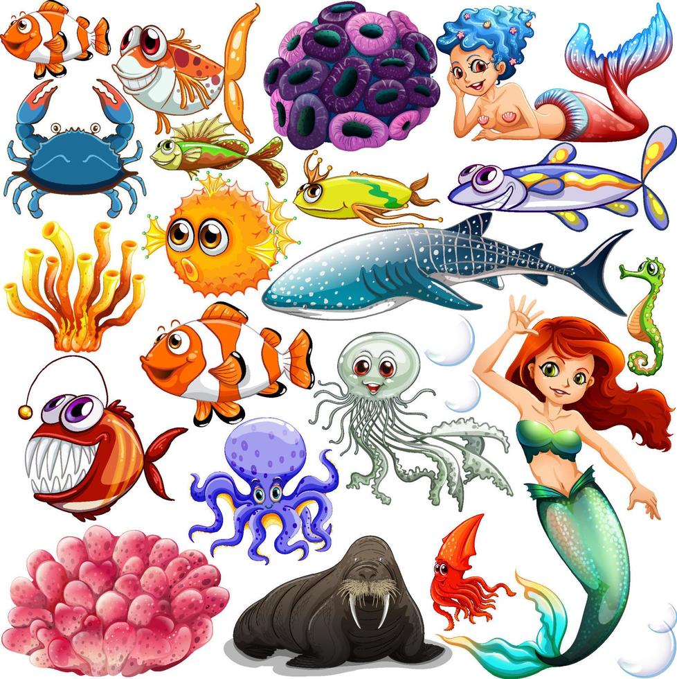 Different types of sea animals 6349241 Vector Art at Vecteezy