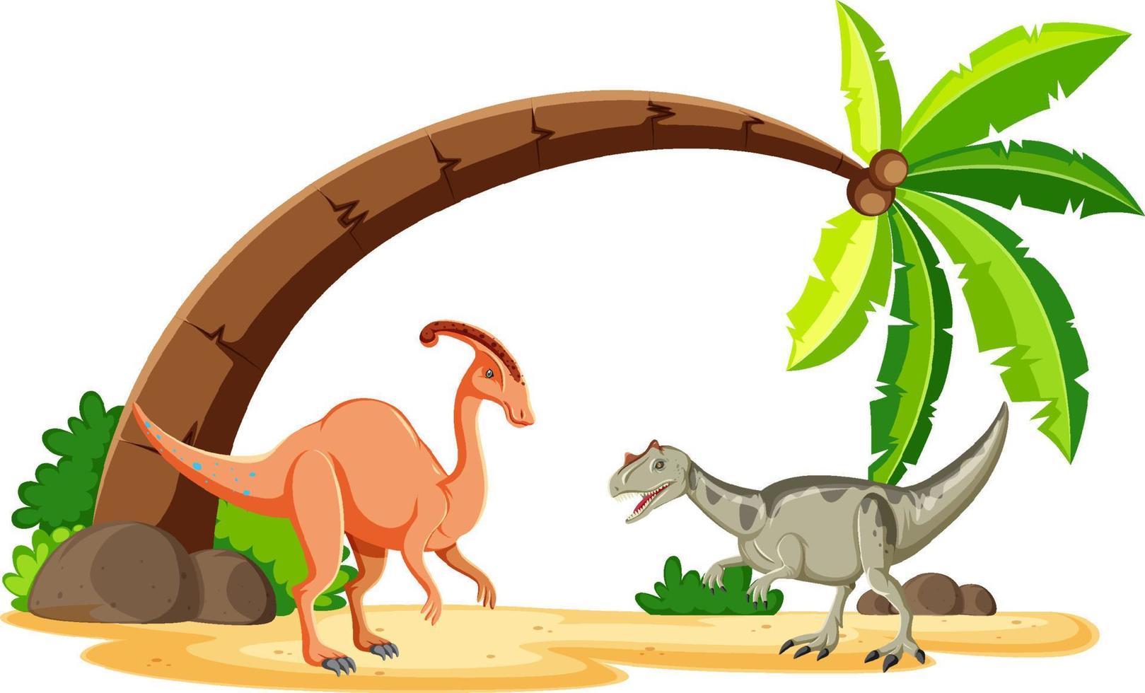 Scene with dinosaurs on the beach vector