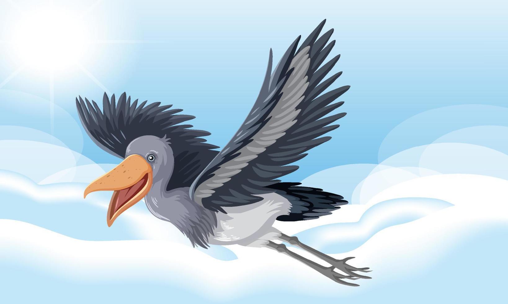 cigüeña shoebill volando en el cielo vector