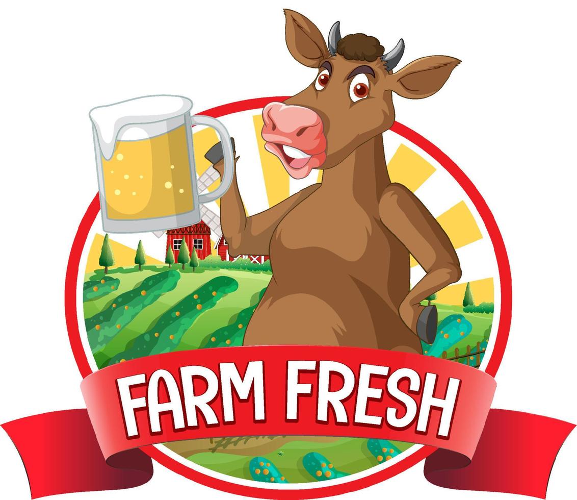 A cow with a Farm fresh label vector