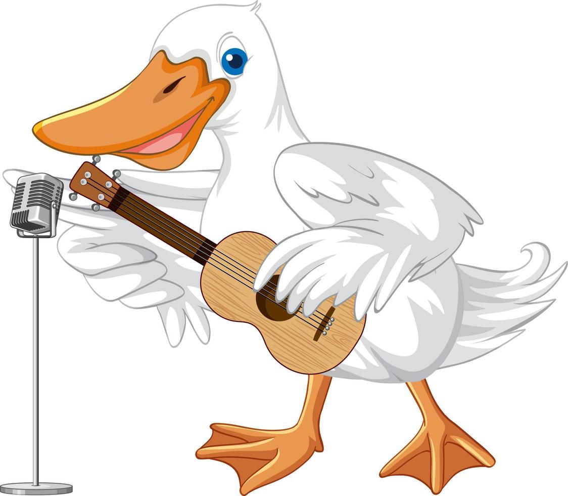 Little duck play guitar and singing on white ground vector