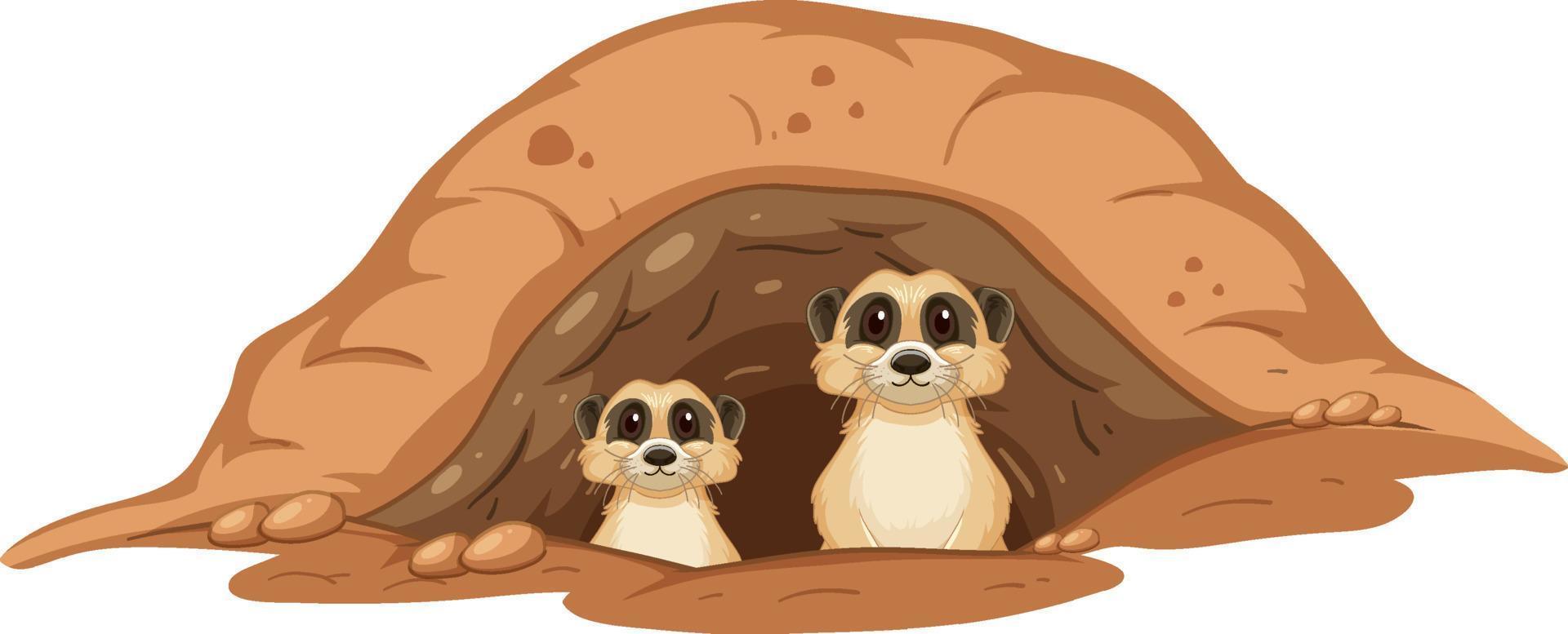 Two meerkats in a hole vector