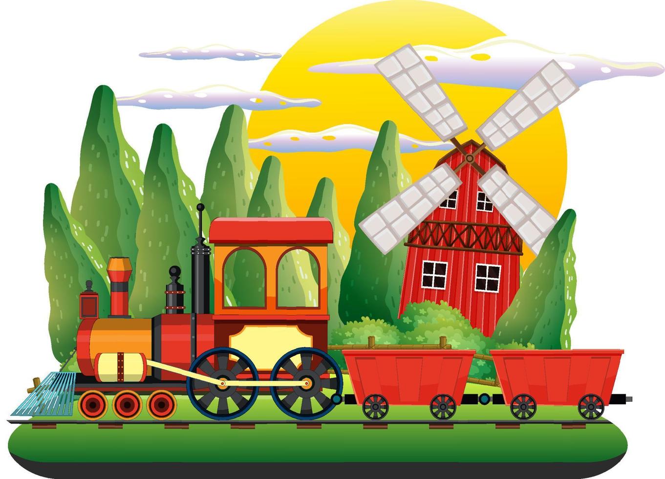 Train with natural scene farm scene vector