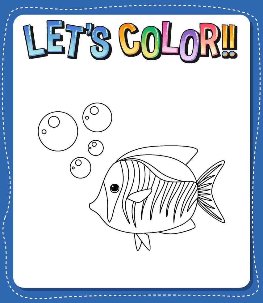 Worksheets template with lets color text and fish outline vector