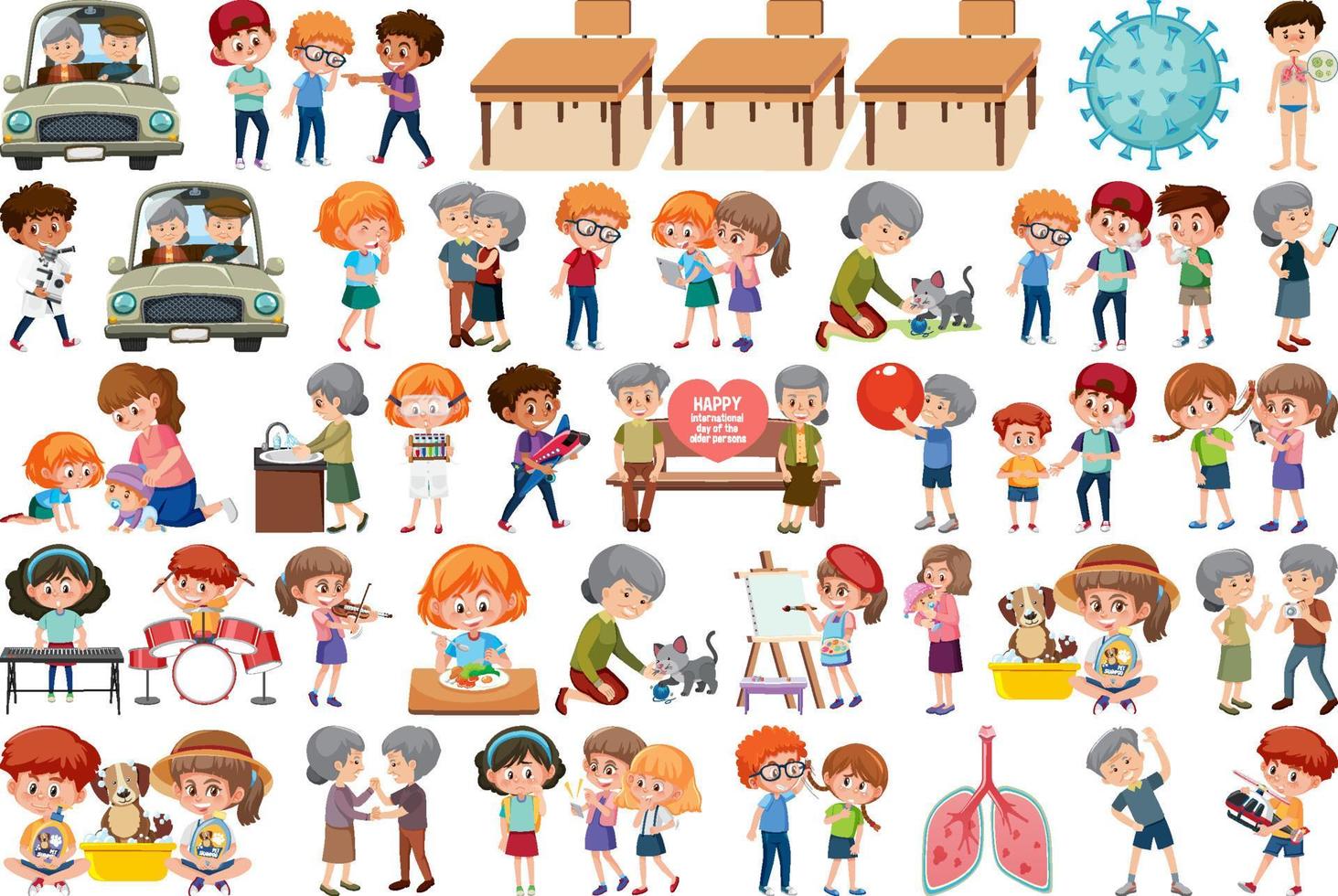 Set of different activities people in cartoon style vector