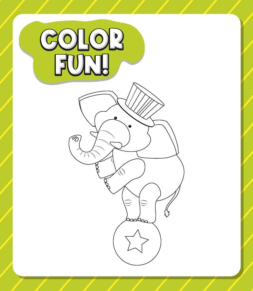 Worksheets template with color fun text and elephant outline vector