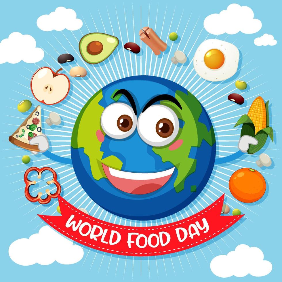 World Food Day logo with earth emotion face vector