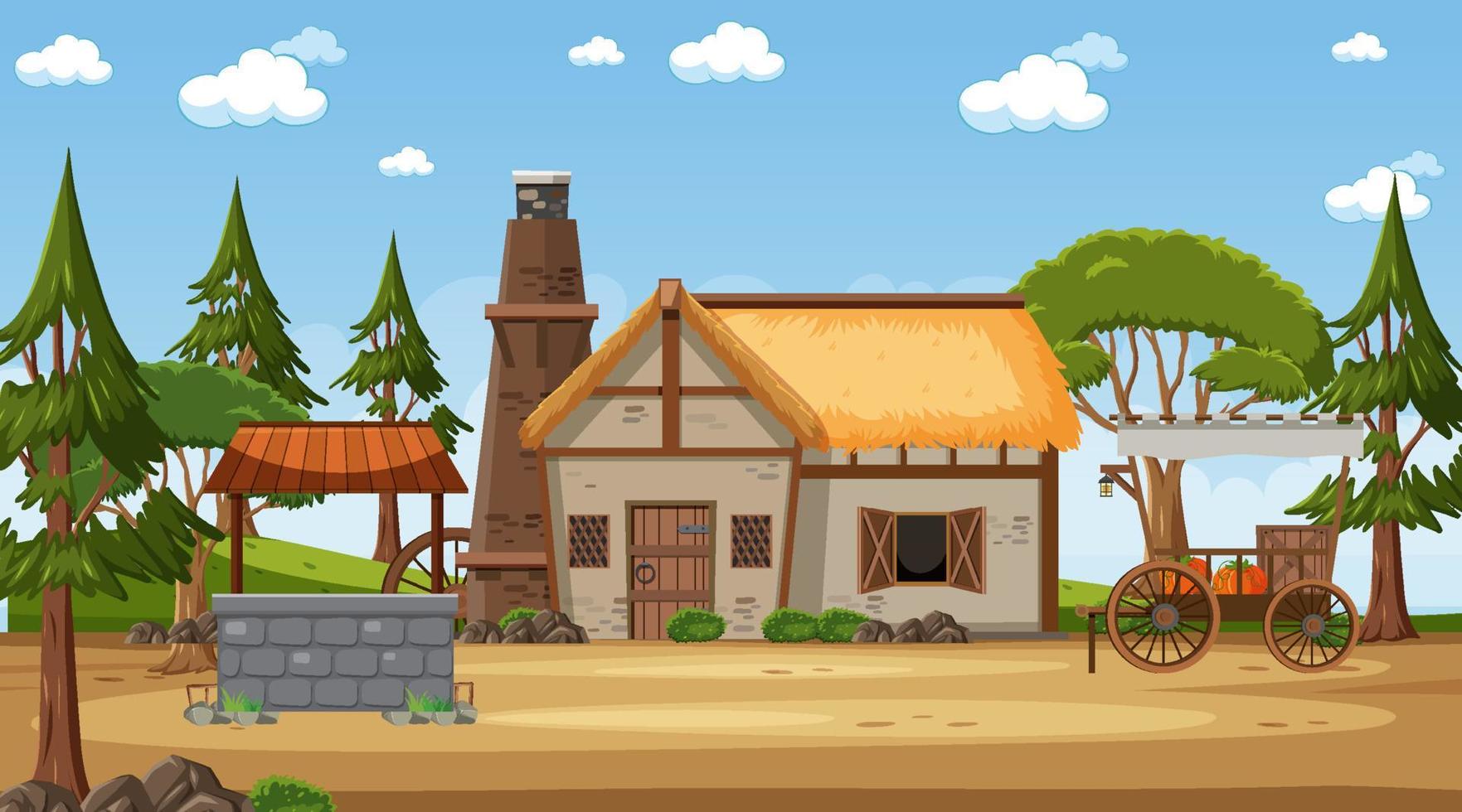 Medieval town scene with villagers vector