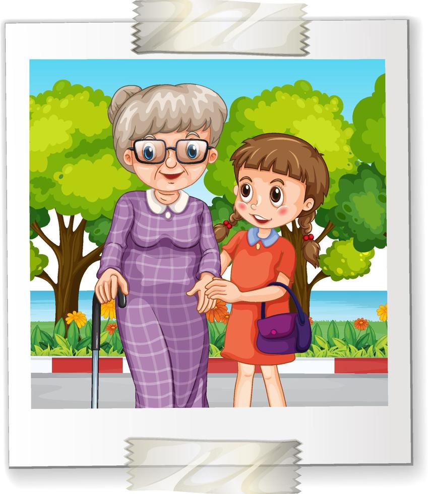 una foto de la abuela y su sobrina de fondo blanco vector