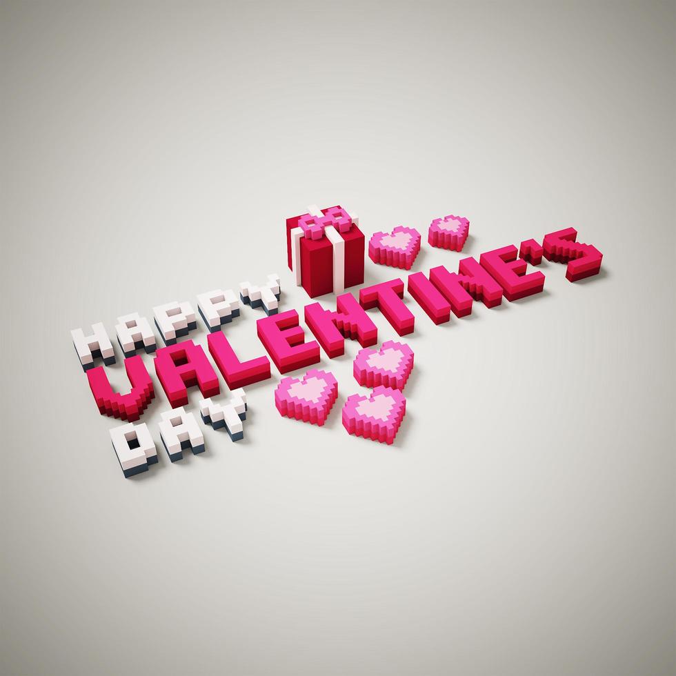 Happy valentine's day quote with holiday elements. 3d rendering voxel cube isometric photo