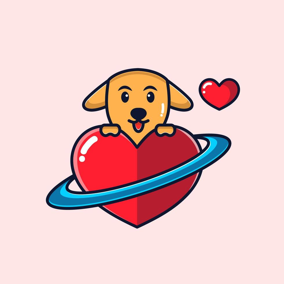 ilustración de personaje de perro con amor planeta espacial vector