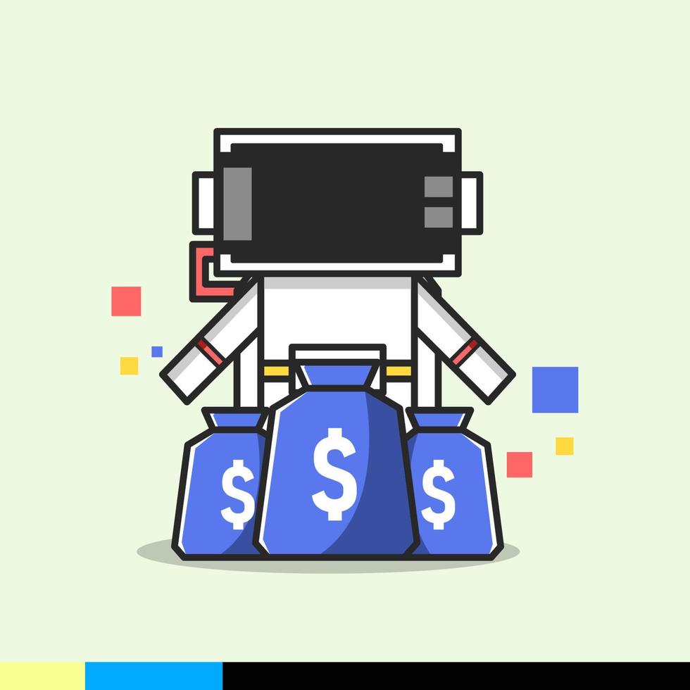 Box astronaut with three money sacks vector