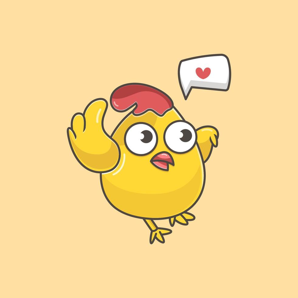 pollo lindo y feliz con símbolo de amor vector